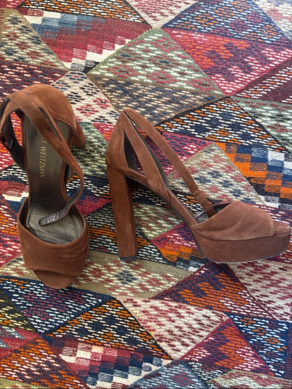 Stuart Weitzman Chestnut Suede Platform Block-Heel Sandals